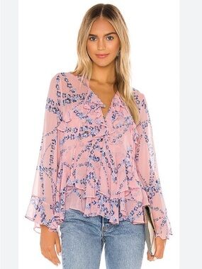 MISA Los Angeles Pink and blue Floral blouse 
Damaris Top size small